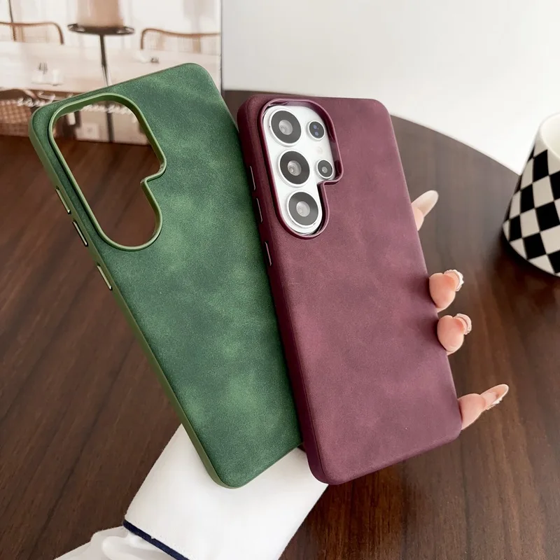 Matte Hard Pc Back Case - Retro PU Leather Texture Phone Case